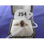 18ct GOLD, RUBY WITH DIAMOND CLUSTER RING, SIZE M 1/2,