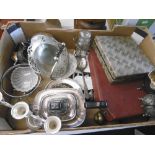 QTY OF METAL WARE, CUTLERY ETC.