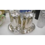 SILVER PLATED COFFEE AND TEA POT ON TRAY