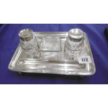 SILVER PLATED INKWELL SET,