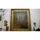 VERY LARGE OIL ON CANVAS, FOREST SCENE,