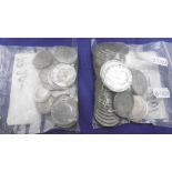A LARGE COLLECTION OF BRITISH COINS INCLUDING HALF CROWNS AND FLORIN'S APPROXIMATELY 29 OUNCES
