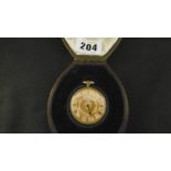 A 19TH CENTURY 18CT GOLD OPEN FACED FOB WATCH WITH BLUE ENAMEL TO REVERSE,