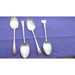 A SET OF FOUR GEORGE III PERIOD OLD ENGLISH PATTERN SILVER TABLE SPOONS GEORGE WINTLE LONDON 1802