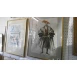 A HISTORICAL HAND DRAWN ELIZABETHAN COSTUME DESIGN FRAMED