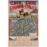 Plakate - - Chur Coire Engadin-Italien. Farblithographisches Plakat. Um 1898. Blattgröße: 100,5 x