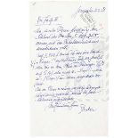 Buber, Martin. Eigenhändiger, ganzseitiger signierter Brief an den Jakob Hegner Verlag Köln.