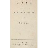 Goethe, Johann Wolfgang von. Faust. Ein Trauerspiel. Leipzig, Göschen, 1790. Titel, 168 S. 16,5 x 10