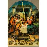 Weihnachten - - Heilige Nacht. Aufstellkrippe in Form eines Triptychons. Chromolithographie auf