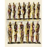 Moore, Henry. Thirteen Standing Figures. Farblithographie auf Velin. Mit Wasserzeichen "Henry
