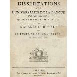 Sprachwissenschaft - - Rivarol, Antoine de. Dissertations sur l'universalité de la langue françoise,