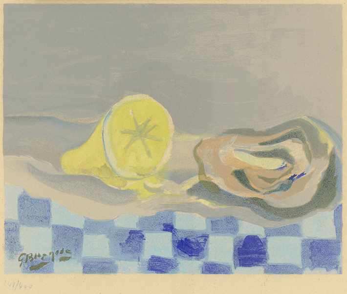Braque, Georges. Huître et citron. Farblithographie auf bräunlichem Velin. Links unten im Stein