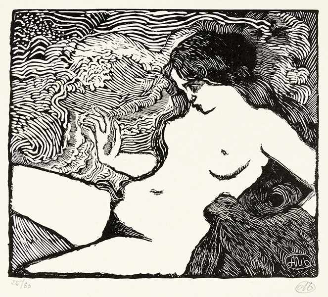 Maillol, Aristide. La Vague. Holzschnitt auf Velin. Rechts unten in Bleistift monogrammiert. Links