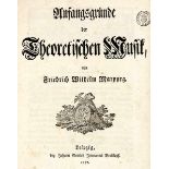 Musik - - Marpurg, Friedrich Wilhelm. Anfangsgründe der theoretischen Musik. Leipzig, Breitkopf,