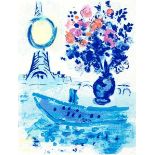 Chagall, Marc. Bateau mouche au bouquet. Blatt aus der Folge "Regards sur Paris". Farblithographie