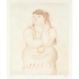 Botero, Fernando. Mujer fumando. Farbige Offsetlithographie auf dünnem Velin. Rechts unten signiert.