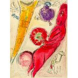 Chagall, Marc. La Tour Eiffel à l'Âne. Farblithographie auf Velin. 1954. Blattgröße: 38 x 27,8 cm.