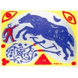 Penck, A. R. Pferd mit Mongole. Farbserigraphie auf stärkerem Velin. Rechts unten signiert. Links