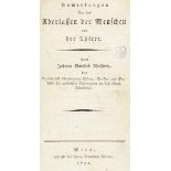 Medizin - Veterinärmedizin - - Wolstein, Johann Gottlieb. Anmerkungen über das Aderlassen der