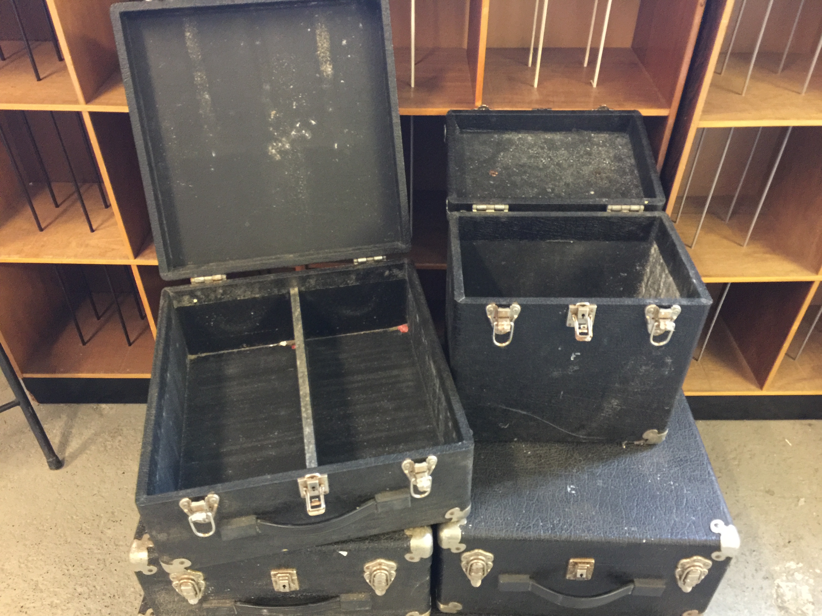 RECORD BOXES - solid and heavy duty black DJ carry boxes to include 5 x 7" and 1LP - Image 2 of 2