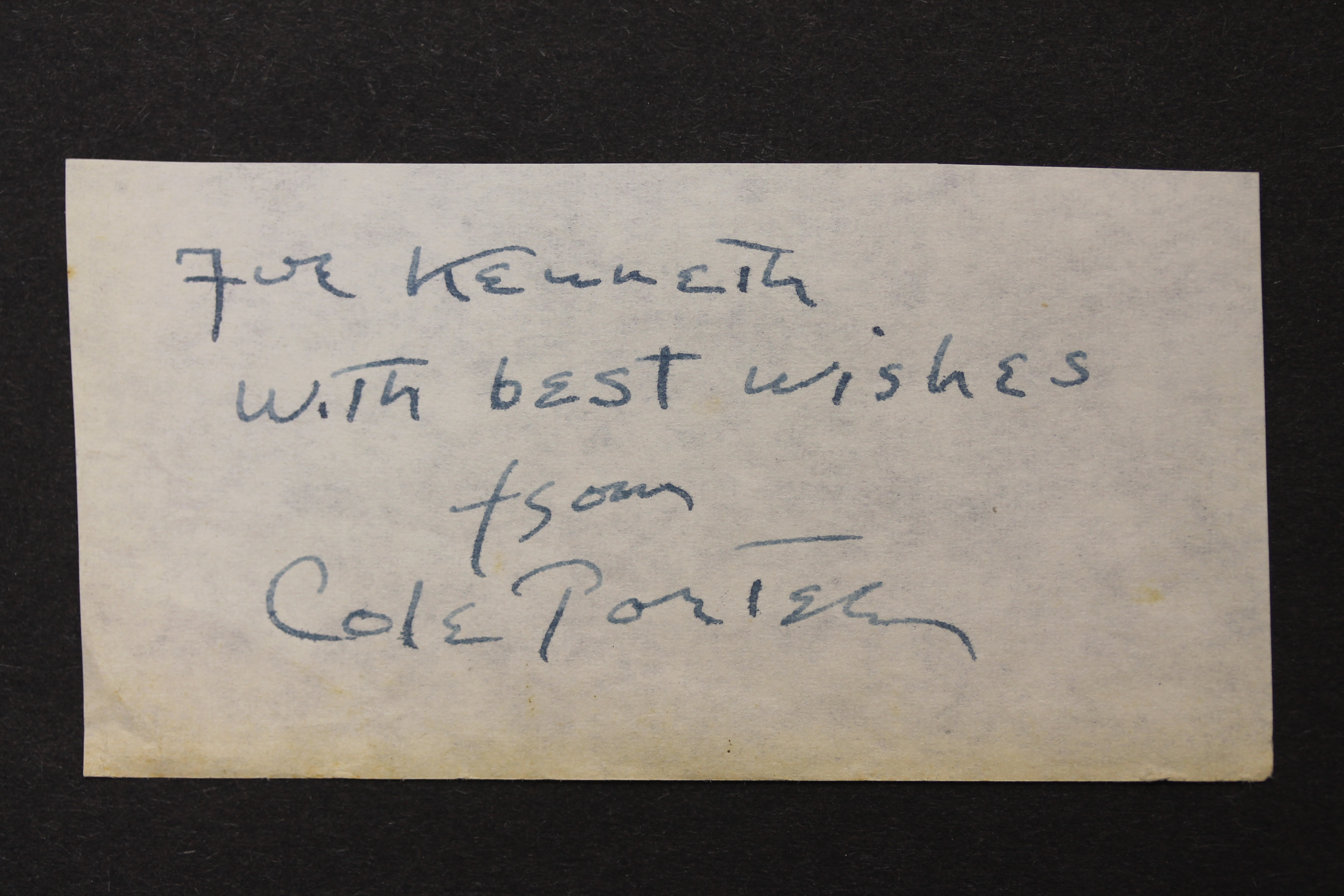 COLE PORTER - a note signed by Cole Port