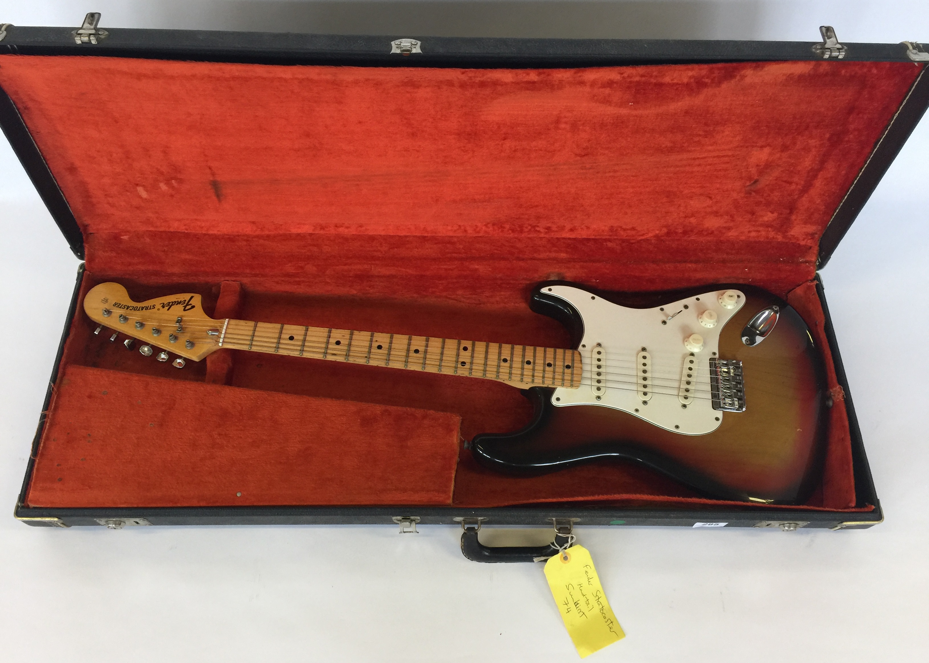 FENDER STRATOCASTER 1974 HARDTAIL - sunburst with maple neck. Serial 574552. Black Fender hard case. - Image 7 of 8