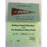 1964 CAVERN CARD & ABBEY ROAD TICKET - original 1964 Cavern Club membership card from the legendary