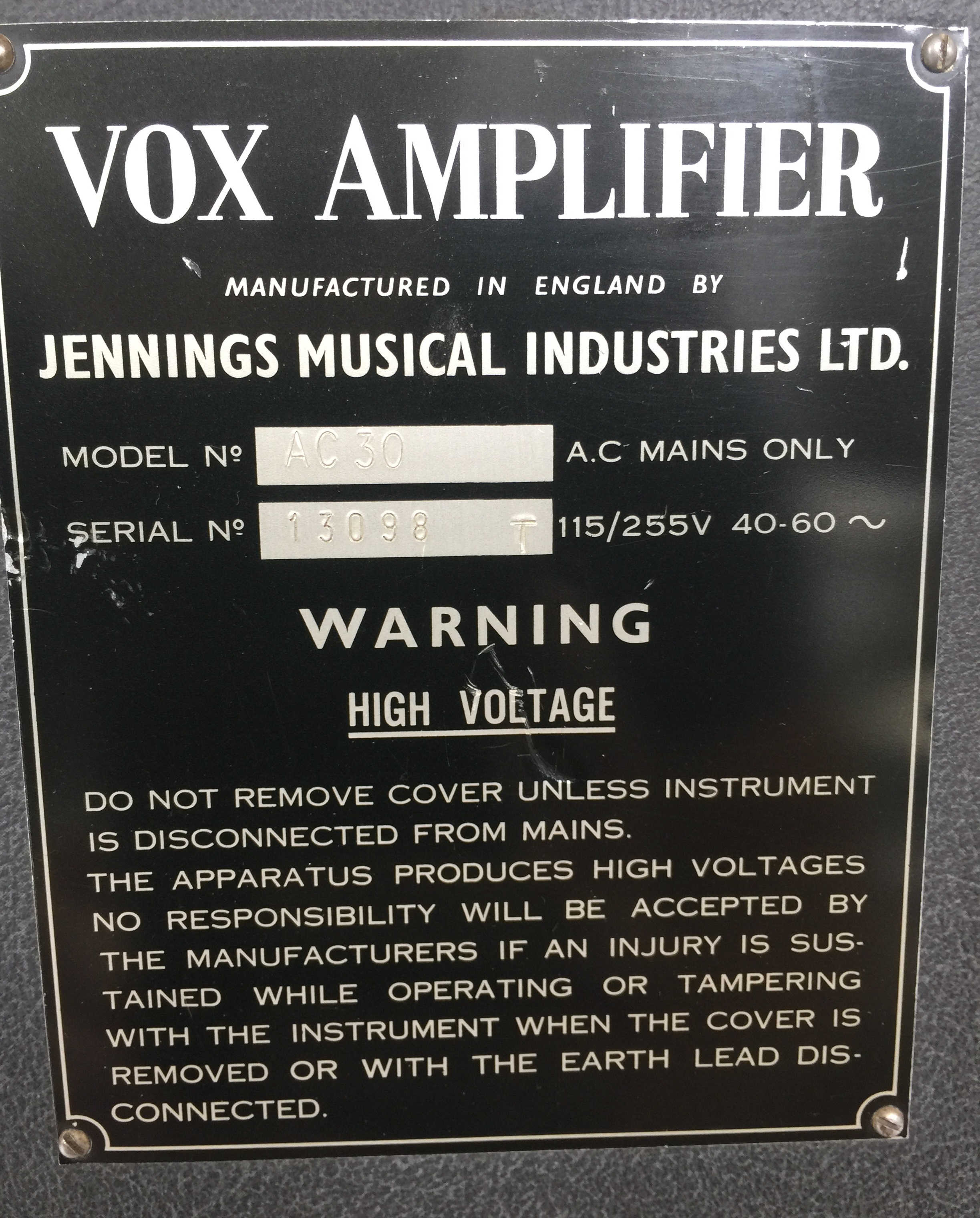 VOX AC30 COMBO AMPLIFIER - Serial No.13098 complete with Vox cover. - Image 5 of 10