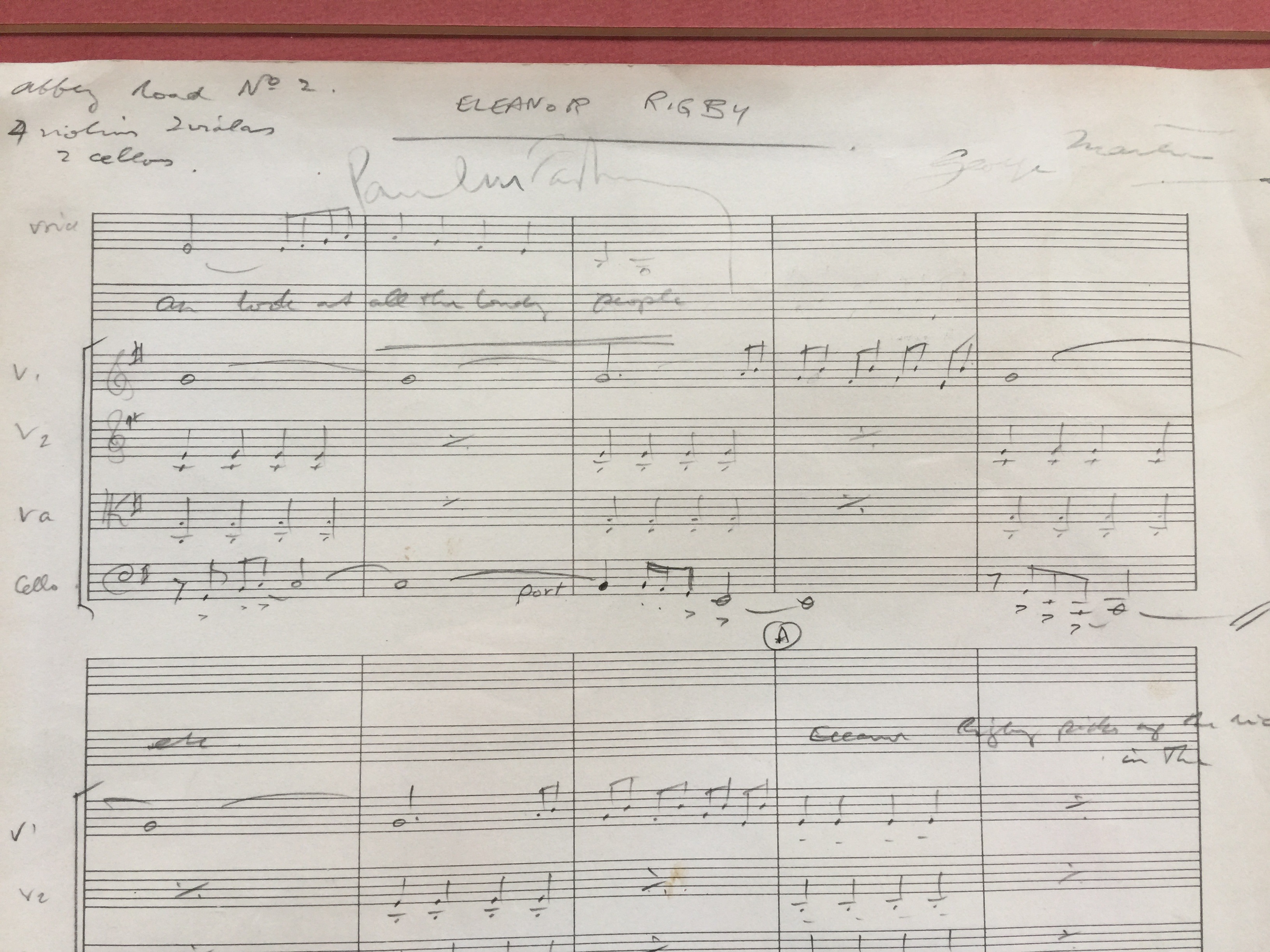 ELEANOR RIGBY MUSIC SCORE - an original handwritten musical score in George Martin's hand for Paul - Image 5 of 9