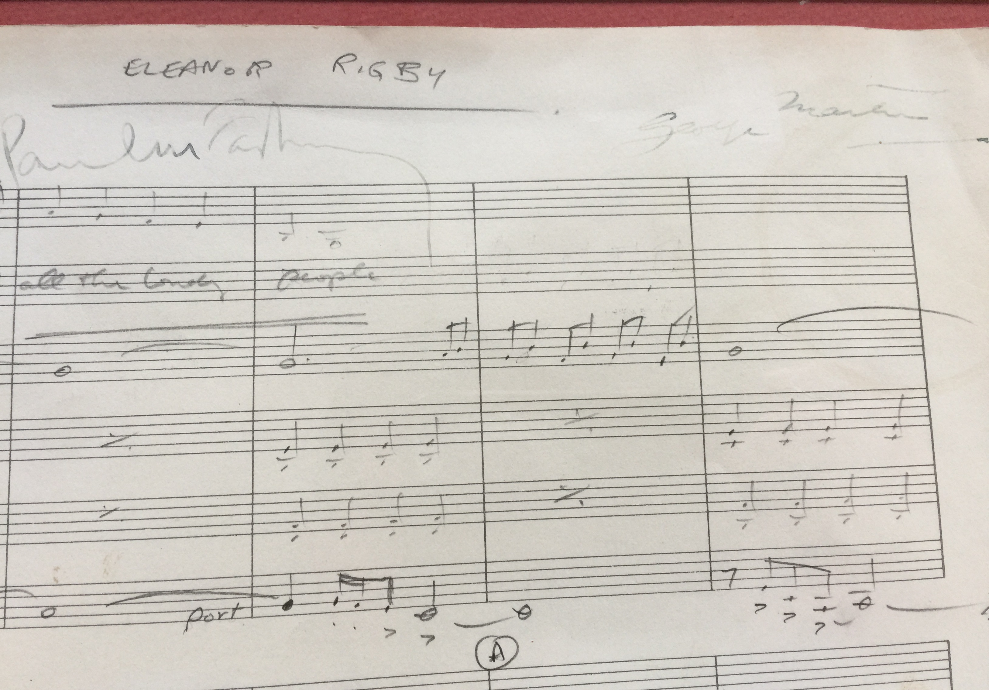 ELEANOR RIGBY MUSIC SCORE - an original handwritten musical score in George Martin's hand for Paul - Image 6 of 9