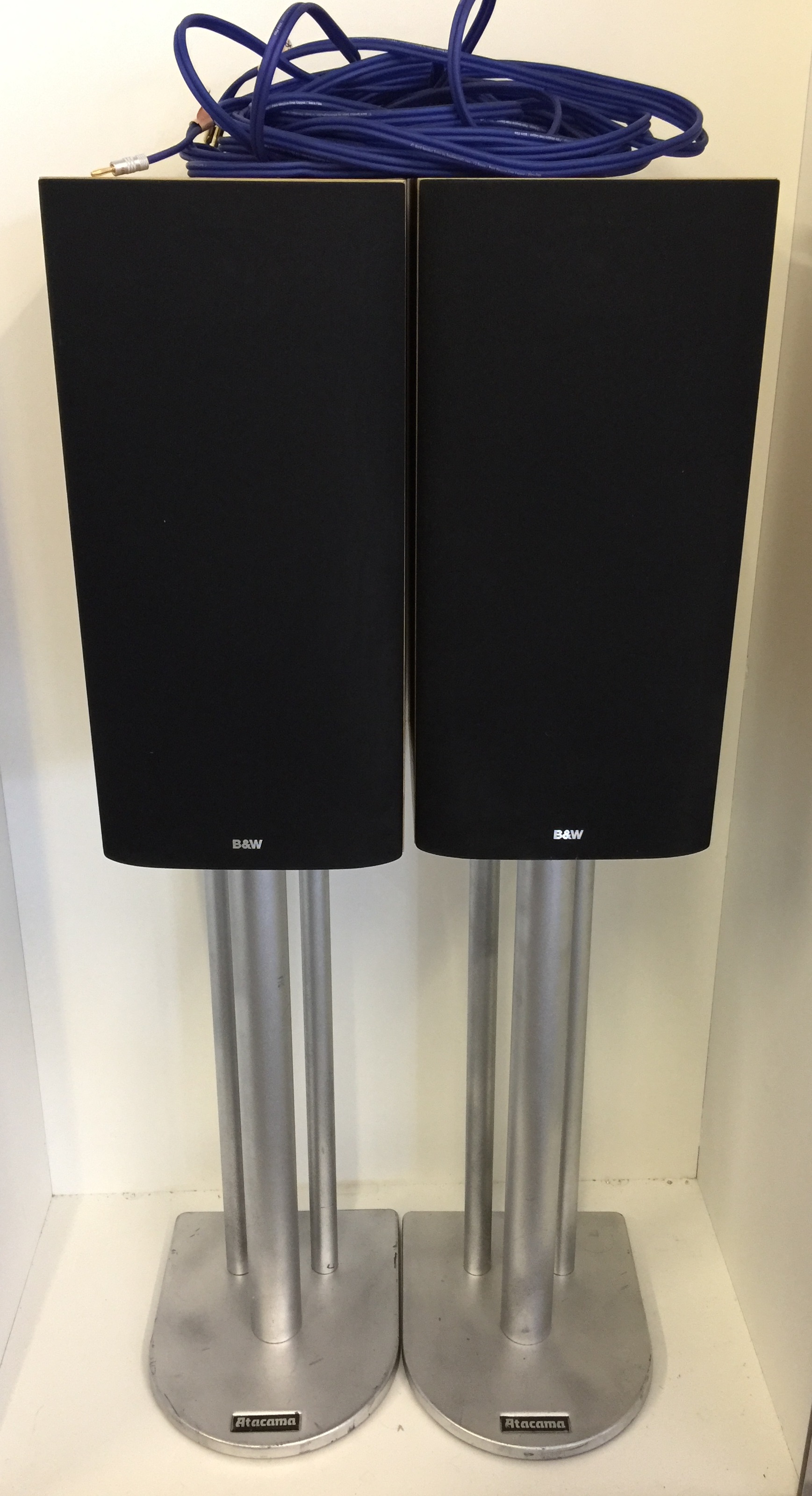 HIFI AUDIO - a pair of 2 B&W DM602 S3 Stereo speakers with a pair of Atacama speaker stands.