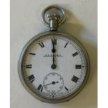H. B. BURDETT POCKET WATCH - enamel dial with Roman numerals and subsidiary second dial.