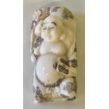 IVORY NETSUKE - quality signed Meiji period Japanese carved netsuke of a man sleeping with colour