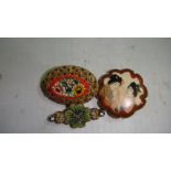 Collection of three brooches including 2 x vintage micro mosaic brooches with floral decoration and