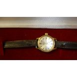 Vintage ladies Omega wristwatch in 9 ct gold case 5655003 with leather strap