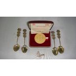 Ltd Edition Lord Mayor of London medal in case of issue, silver plated teaspoons,