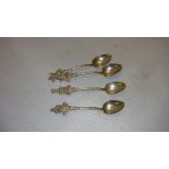 Set of four unmarked Indian silver souvenir tea spoons 37 g