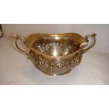 Solid silver sugar bowl with repousse work decoration Birm.