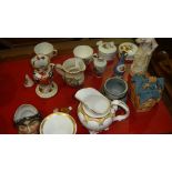 Decorative china including bisque figure, 19th century tea ware, Masons Ironstone etc.