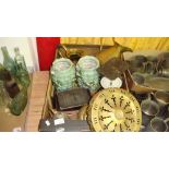 Assorted decorative china & brass including 20th century Japanese celadon vases, books, scales etc.