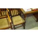 Early 20th century barley twist extending oak dining table and four sidechairs