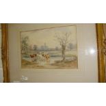 19th century water colours signed by Henry Earp Senior Cattle Resting & Cattle at a Pond F&G 16 cms