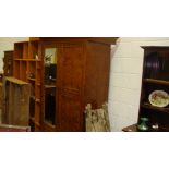 19th century pine double wardrobe with drawer under