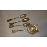 3 x early 19th century continental silver tea spoons and silver sifter London 1945 ? 85 g