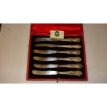 Set of six silver handled butter knives in presentation box