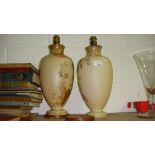 Pair of early 20th century hand decorated glass vases converted in lamps