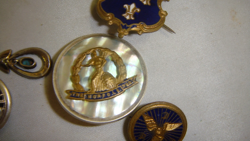 Regimental badges : Norfolk Regiment on mother of pearl back, - Image 2 of 2