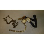 Vintage Ladies Roamer wristwatch with 9 ct gold strap and case 7 g and one other & gold plated