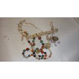 Assorted costume jewellery including necklaces, badges Womens Institute,