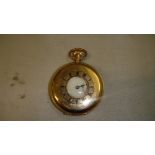 Late 19th century half hunter pocket watch with Swiss movement in 9 ct gold case in presentation